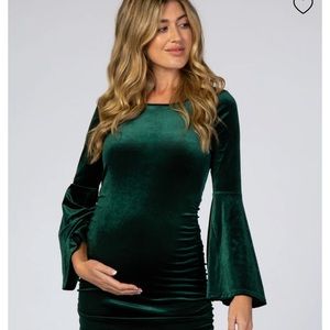 Pink Blush Maternity Green Velvet Holiday Dress